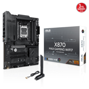 ASUS X870 MAX GAMING WIFI7, 4xDDR5, 3x M2, HDMI, DP, Type-C, Wi-Fi 7, Bluetooth v5.3, AM5 Soket GAMING Anakart
