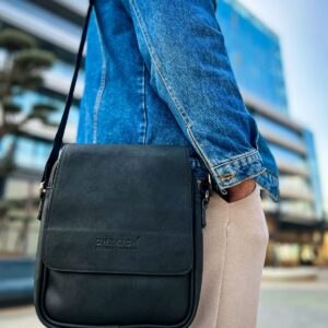Cnt009 Cilt Deri Erkek Yan Omuz Çantası Sıyah