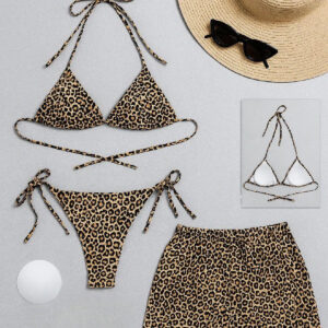 Kadın 3'lü Set Leopar Desenli Şortlu ve Yandan Bağlamalı Bikini Mayo Takımı – Modern, Konforlu ve Günlük Kombinlere Uygun