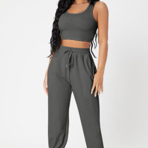 Kadın Antrasit Gri Kaşkorse Cepli Jogger Eşofman Altı Ve Crop Top Bluz – Şık, Rahat Ve Kolay Kombinlenebilir