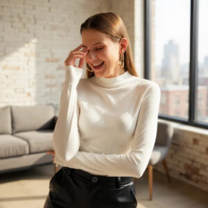 Kadın Beyaz Parmak Detaylı Esnek Uzun Kollu Body