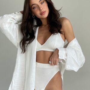 Kadın Beyaz Yüksek Bel Dolgusuz Slip Takım – Modern, Konforlu Ve Günlük Kombinlere Uygun