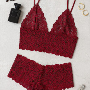 Kadın Bordo Dantel Bralet Şort Takımı – Asil Ve Sofistike İç Giyim