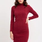 Kadın Bordo Kaşkorse Balıkçı Yaka Uzun Kollu Bodycon Mini Elbise – Şık, Rahat Ve 4 Mevsim