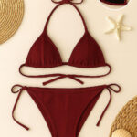 Kadın Bordo Yandan Ve Boyundan Bağlamalı Bikini Mayo Takımı