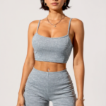 Kadın Gri Melanj Şortlu Kaşkorse Gecelik Takım – Modern, Konforlu Ve Günlük Kombinlere Uygun