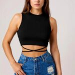 Kadın Siyah Çapraz Bağlamalı Crop Top Büstiyer – Modern Ve Şık Tasarım