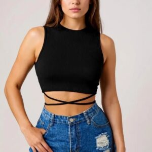 Kadın Siyah Çapraz Bağlamalı Crop Top Büstiyer – Modern Ve Şık Tasarım
