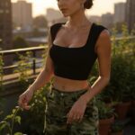 Kadın Siyah Kare Yaka Kalınlaşan Omuz Detaylı Crop Top Bluz