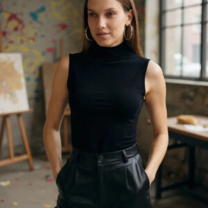 Kadın Siyah Kolsuz Balıkçı Yaka Basic Bluz