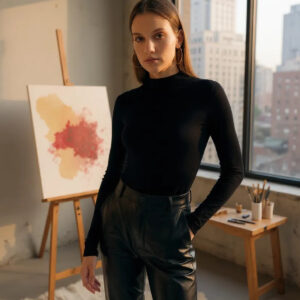 Kadın Siyah Parmak Detaylı Esnek Uzun Kollu Body