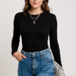 Kadın Siyah Uzun Kollu Fit Basic Crop Top Bluz