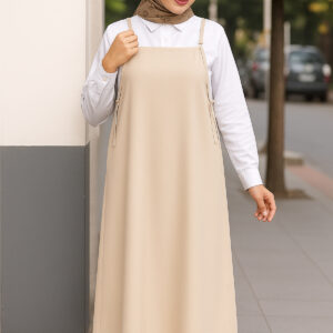 Kadın Taş Rengi Basic Ayarlanabilir Askılı Jile Elbise