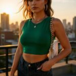 Kadın Yeşil Kare Yaka Crop Top Bluz – Şık, Rahat Ve Kolay Kombinlenebilir