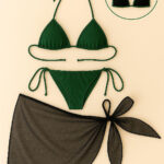 Kadın Yeşil Siyah Pareolu Yandan ve Boyundan Bağlamalı 3'lü Bikini Takımı – Modern, Konforlu ve Günlük Kombinlere Uygun