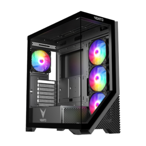 VENTO VG4202FL Mid Tower, 850W 80+ Siyah, Temperli Cam, RGB, ATX GAMING KASA